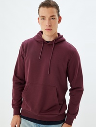 Kapşonlu Sweatshirt Kanguru Cep Detaylı Uzun Kollu Pamuklu