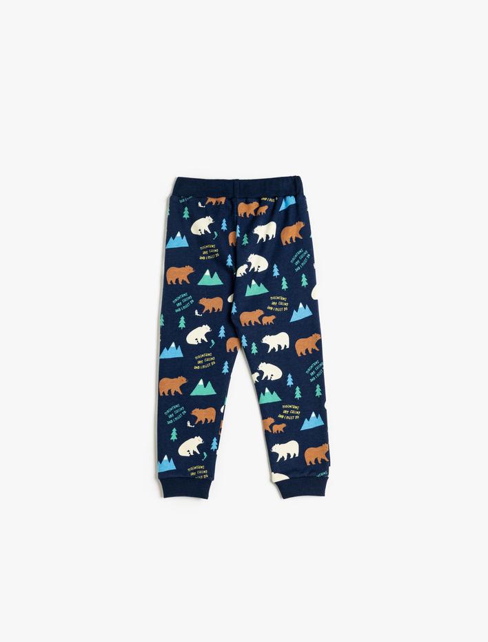 Erkek Bebek Jogger Eşofman Altı Hayvanlar Baskılı Beli Lastikli Şardonlu