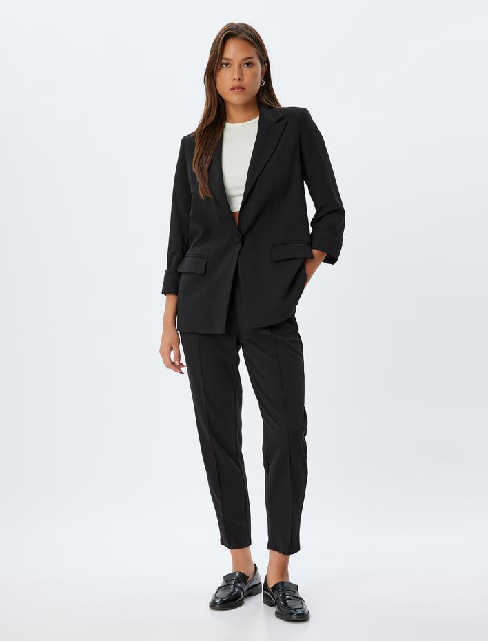  Havuç Pantolon Nervürlü Beli Lastikli Bağlamalı Krep Scuba Kumaş