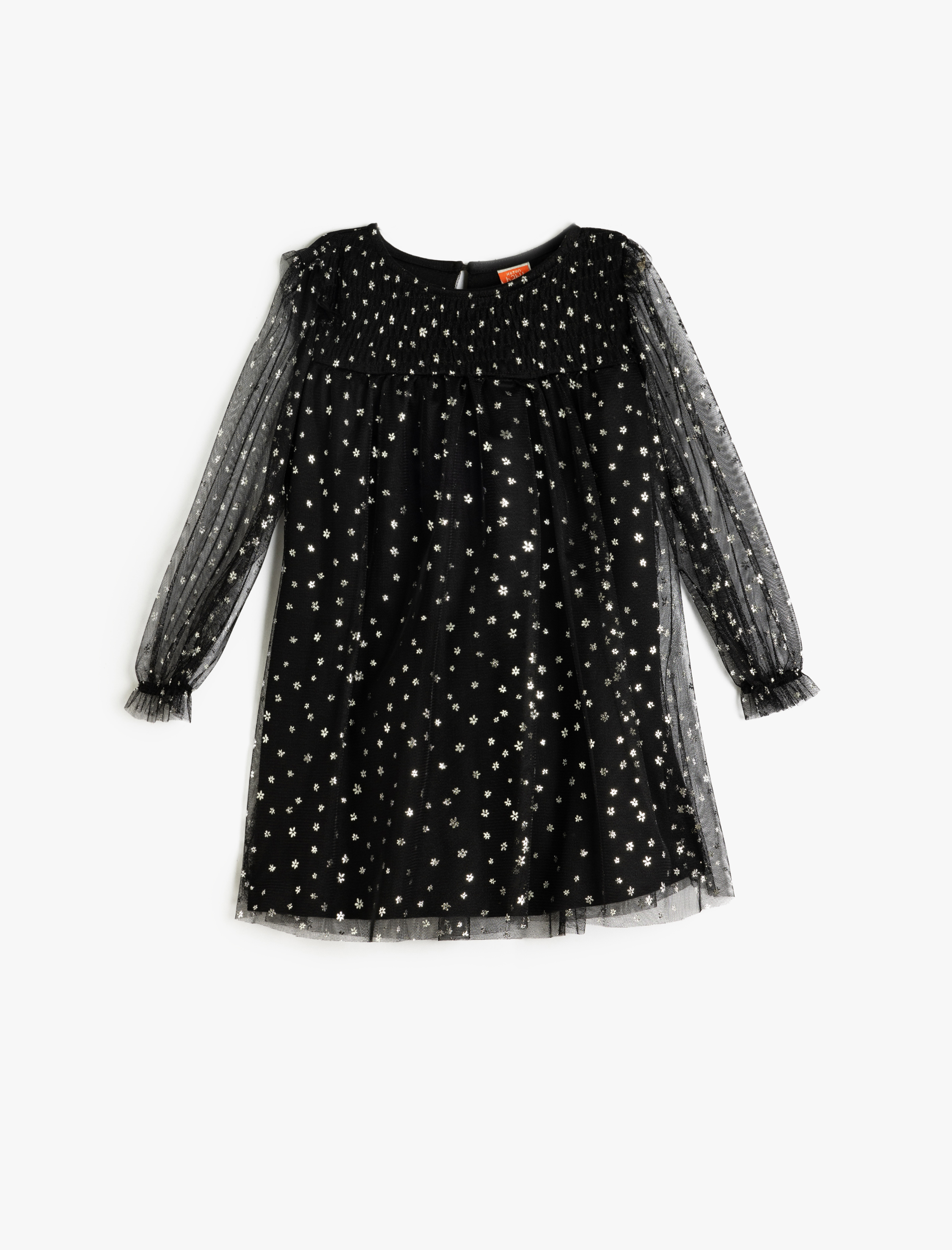  Kız Bebek Elbise Parlak Çiçek Baskılı Uzun Kollu Yuvarlak Yaka