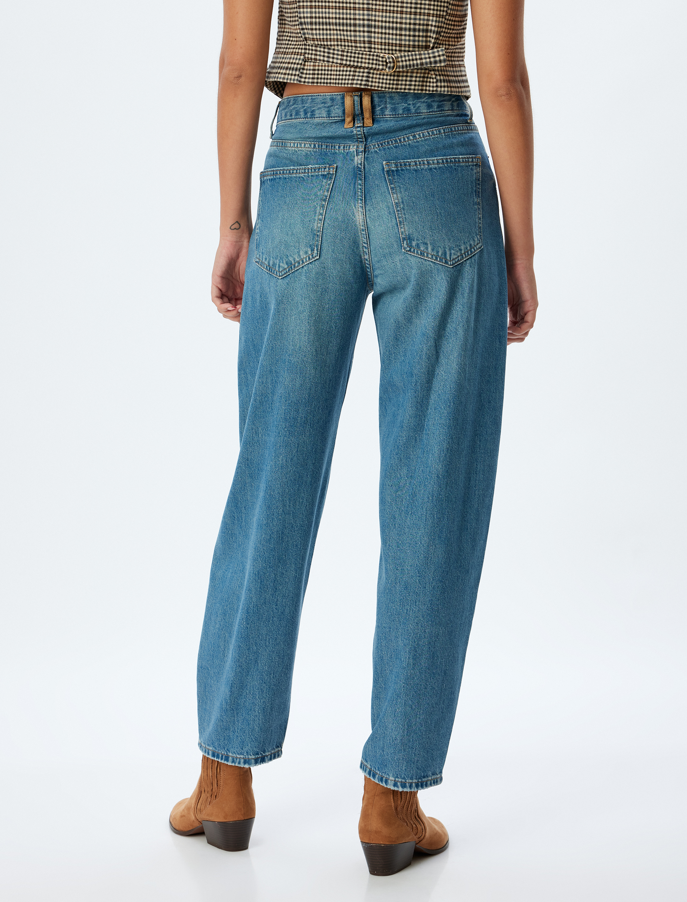   Rahat Kalıp Cepli Düğmeli Pamuklu Balon Kot Pantolon - Balloon Fit Jean