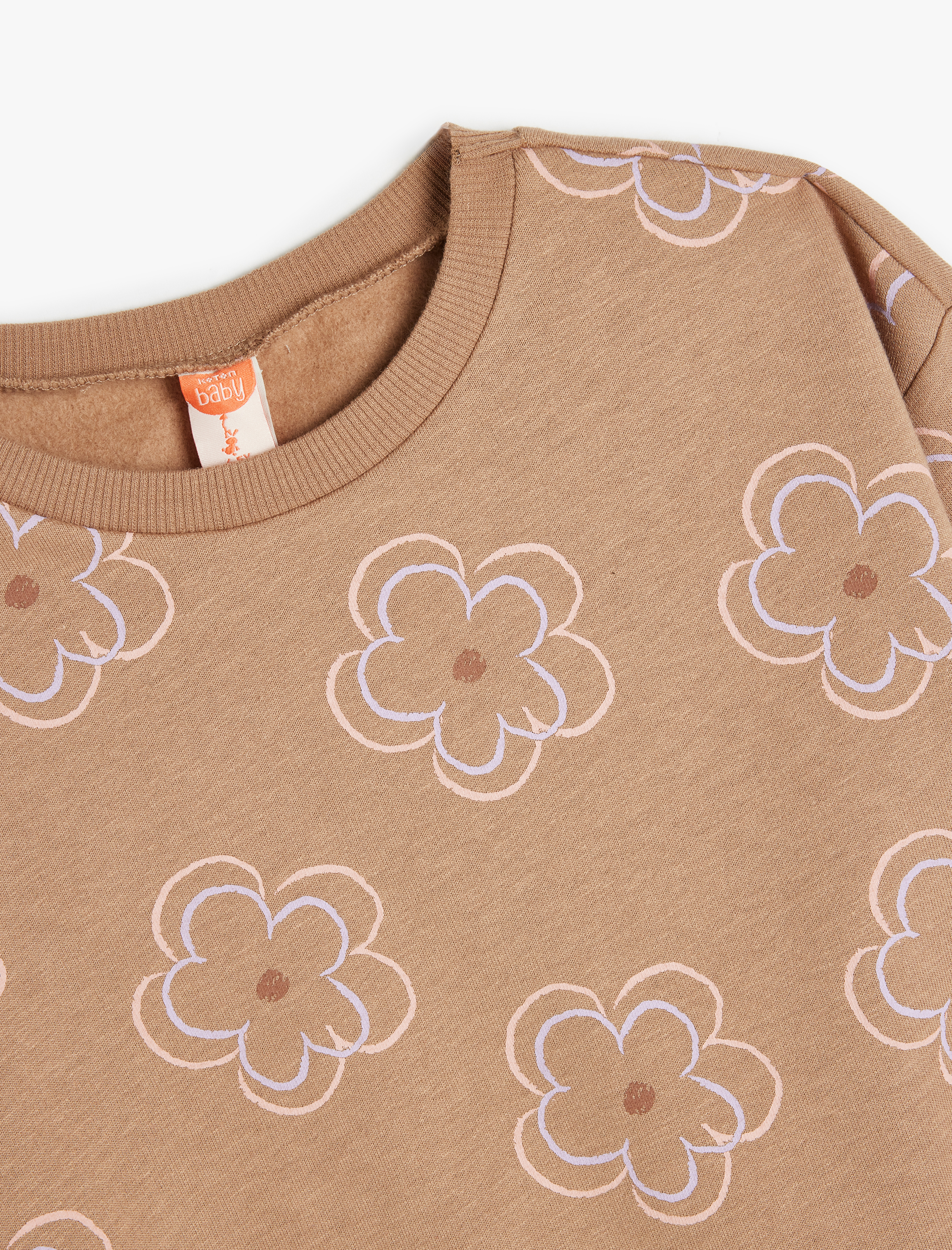 Kız Bebek Çiçekli Sweatshirt Uzun Kollu Bisiklet Yaka Şardonlu