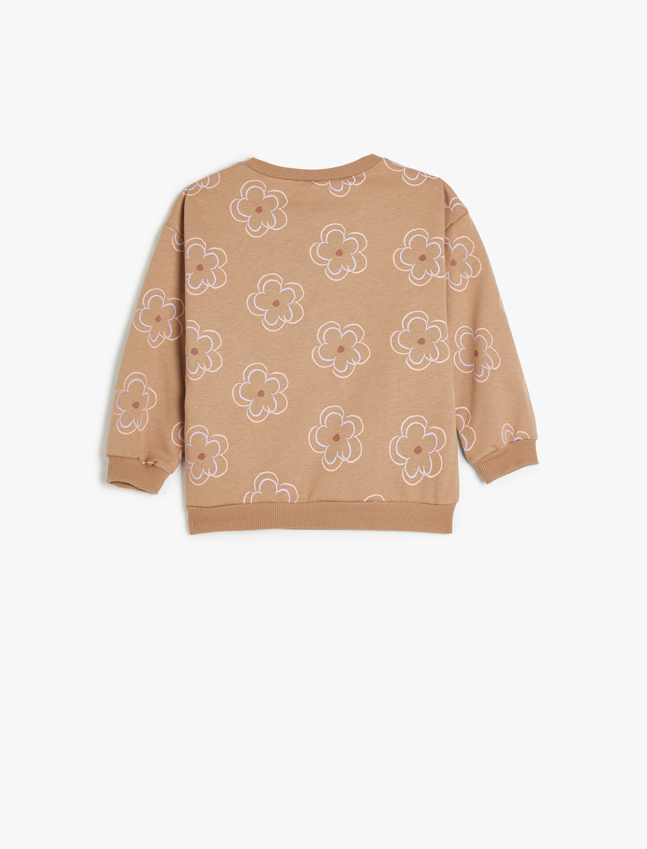 Kız Bebek Çiçekli Sweatshirt Uzun Kollu Bisiklet Yaka Şardonlu