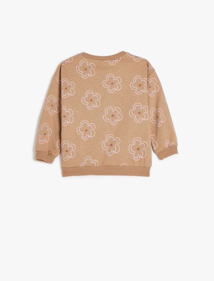 Kız Bebek Çiçekli Sweatshirt Uzun Kollu Bisiklet Yaka Şardonlu