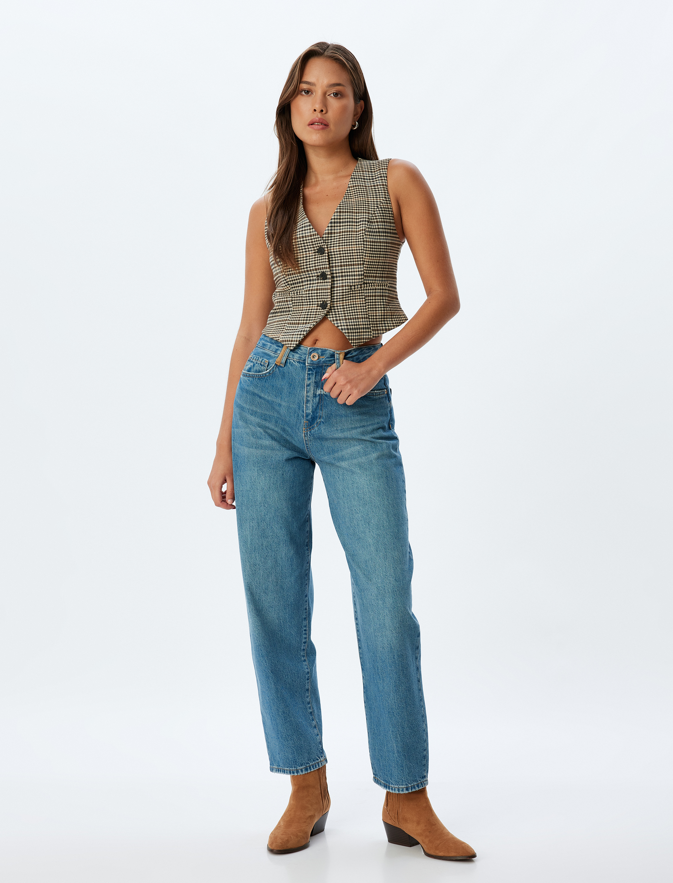   Rahat Kalıp Cepli Düğmeli Pamuklu Balon Kot Pantolon - Balloon Fit Jean