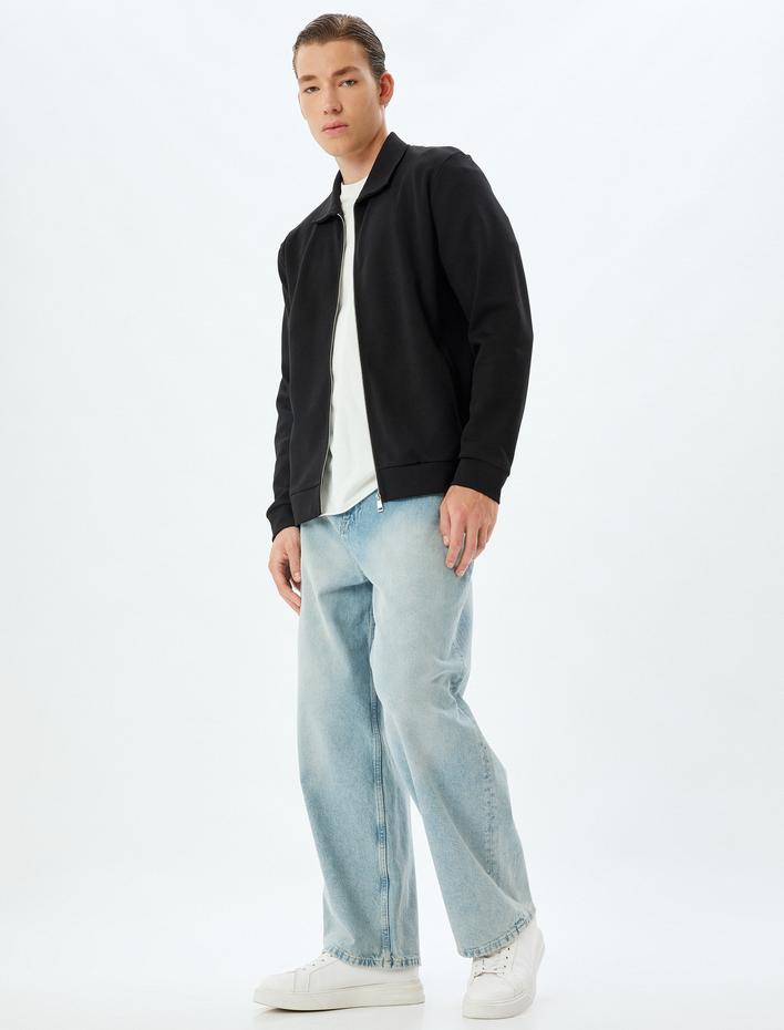  Mevsimlik Ceket Gömlek Yaka Cep Detaylı Fermuarlı Pamuklu