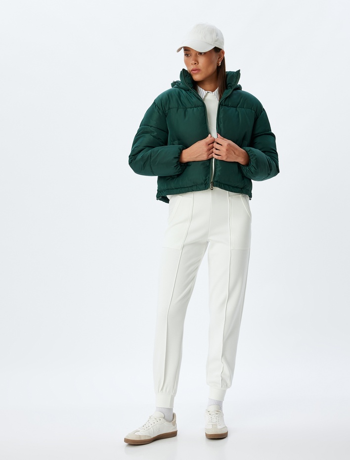  Kısa Şişme Mont Kapüşonlu Cepli Fermuarlı Cepli Rahat Kalıp