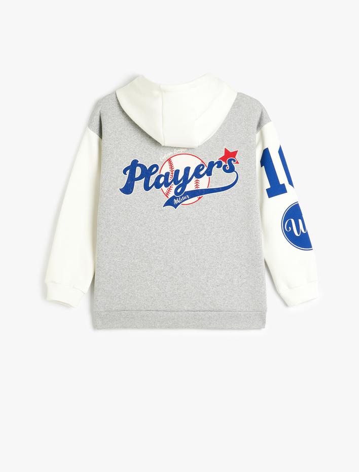 Erkek Çocuk Kapşonlu Sweatshirt Uzun Kollu Kolej Baskılı Şardonlu