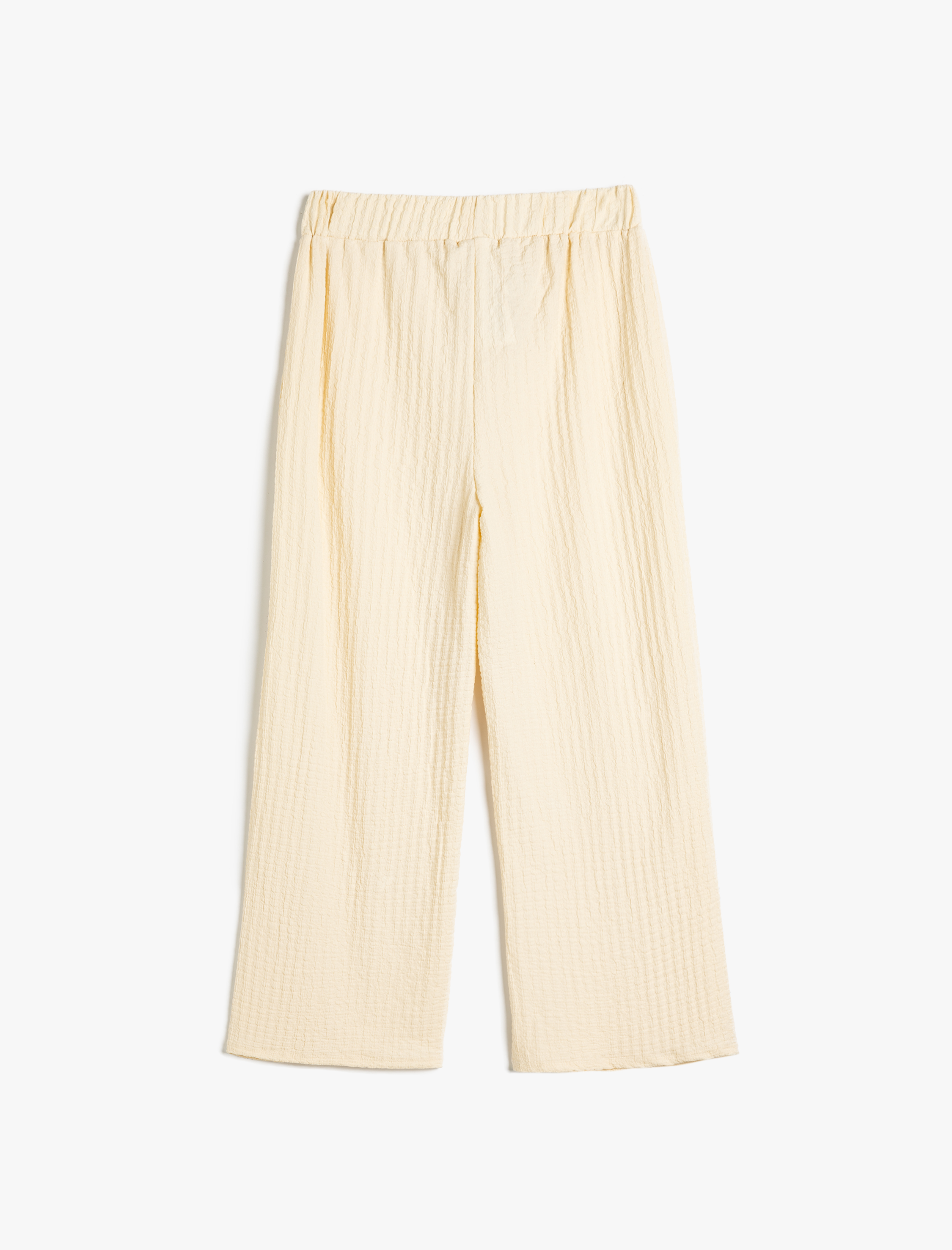  Kız Çocuk Bol Paça Pantolon Rahat Kesim Beli Lastikli Dokulu