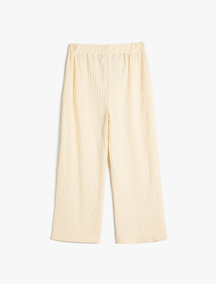 Kız Çocuk Bol Paça Pantolon Rahat Kesim Beli Lastikli Dokulu