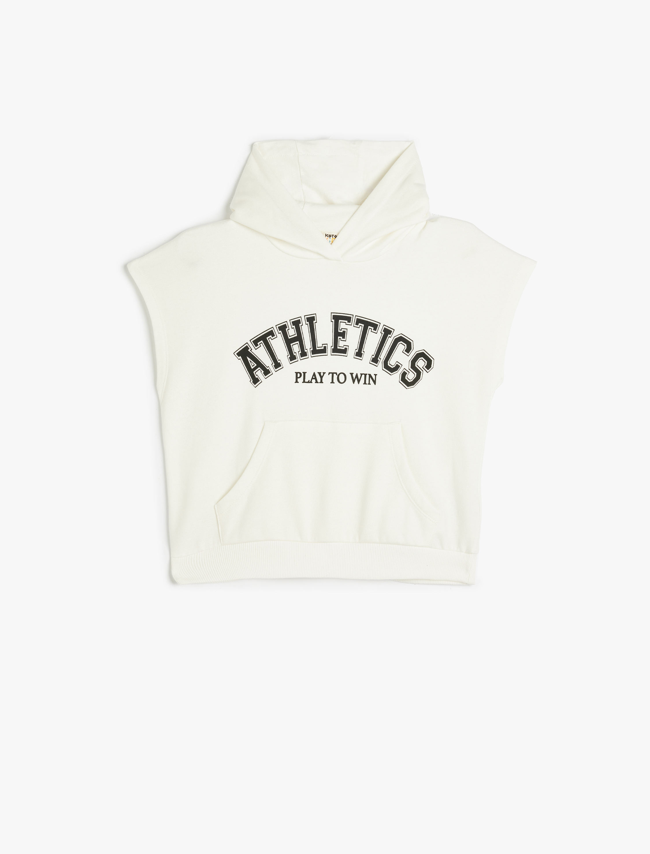 Koton Kapşonlu Sweatshirt Kolsuz Slogan Baskılı Kanguru Cepli Pamuklu Şardonlu -1