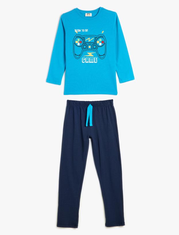 Pijama Takımı Oyun Temalı Baskı Detaylı Uzun Kollu Pamuklu_0