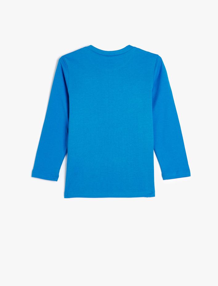 Erkek Çocuk Tişört Uzay Temalı Baskı Detaylı Uzun Kollu Bisiklet Yaka Pamuklu