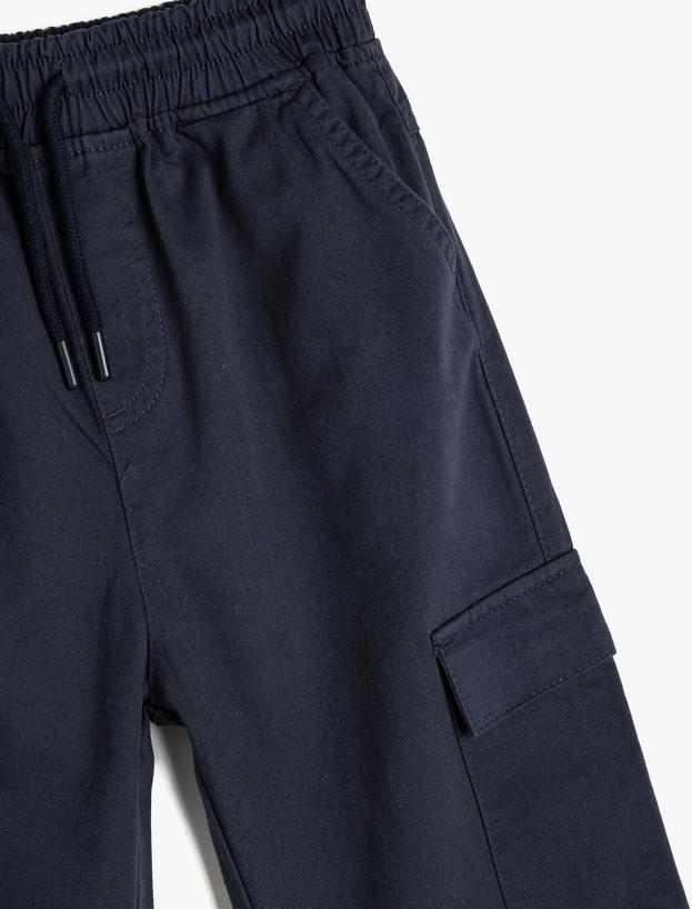 Jogger Pantolon Kargo Cepli Beli Bağlamalı Pamuklu_2