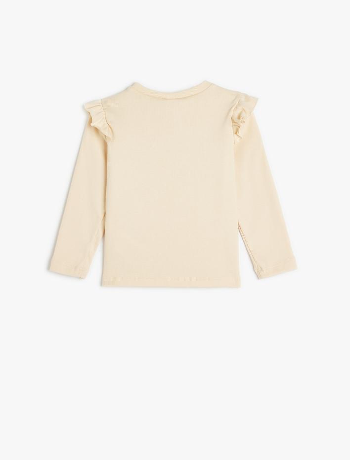 Kız Bebek Tişört Slogan Baskılı Fırfırlı Uzun Kollu Bisiklet Yaka Pamuklu