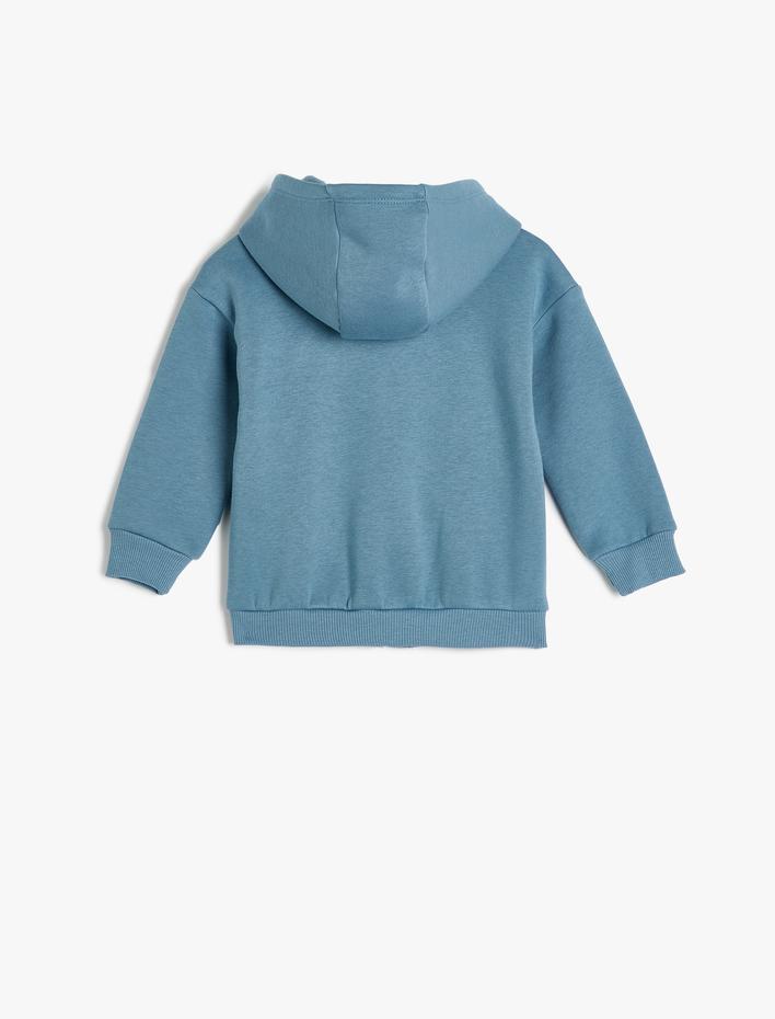 Erkek Bebek Kapşonlu Sweatshirt Fermuarlı Uzun Kollu Şardonlu