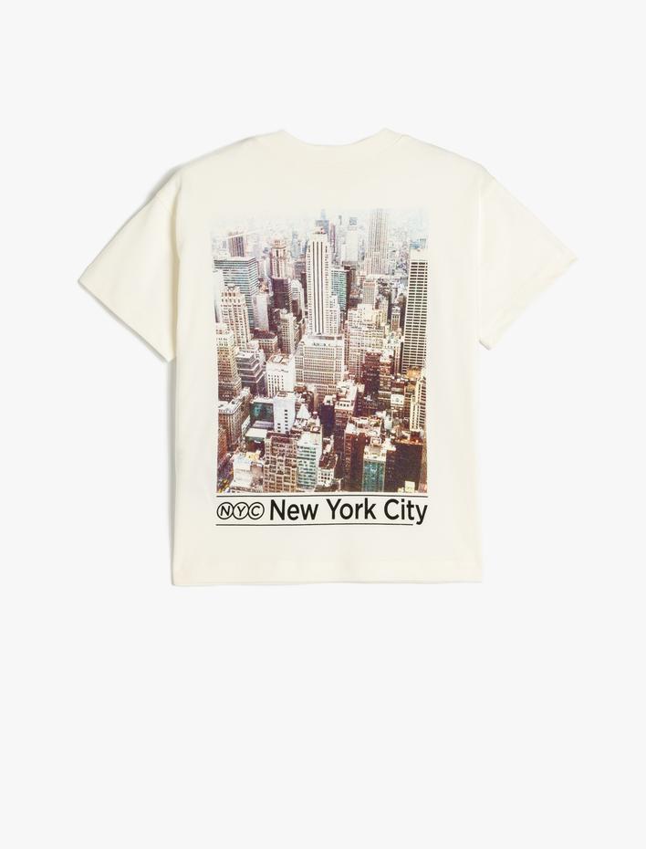 Erkek Çocuk Şehir Baskılı Bisiklet Yaka Kısa Kollu Pamuklu Tişört