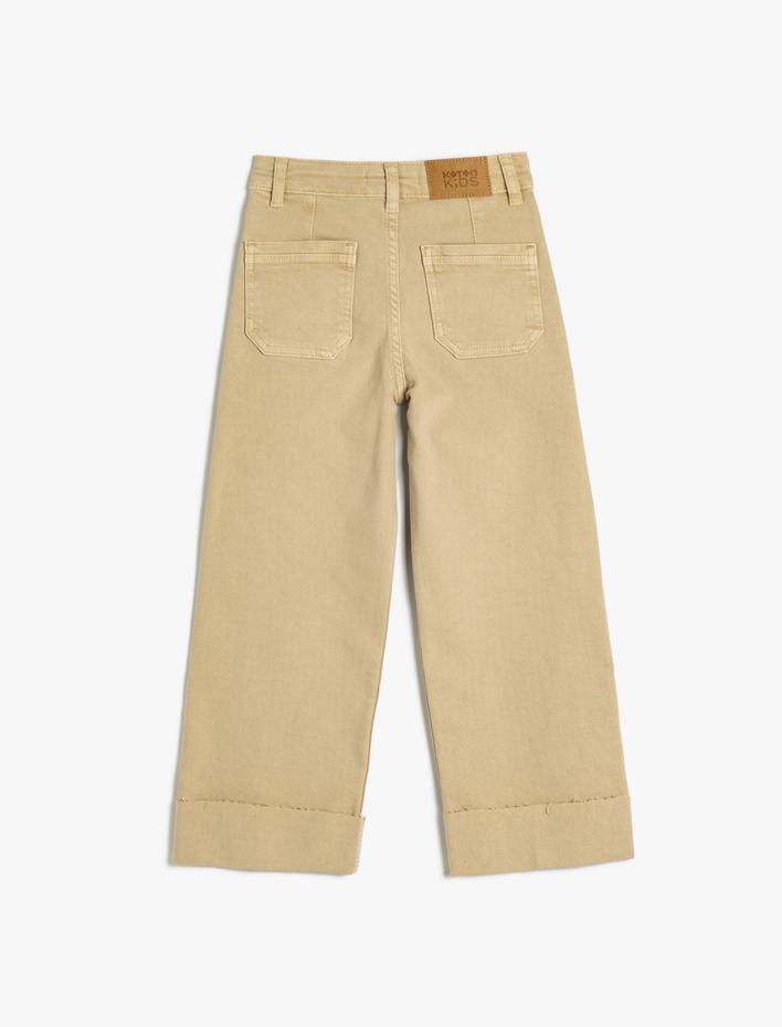 Kız Çocuk Kot Pantolon Geniş Paça Cepli Pamuklu - Wide Leg Jean