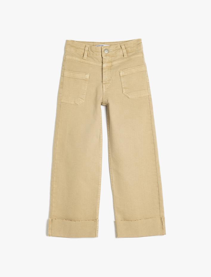 Kız Çocuk Kot Pantolon Geniş Paça Cepli Pamuklu - Wide Leg Jean