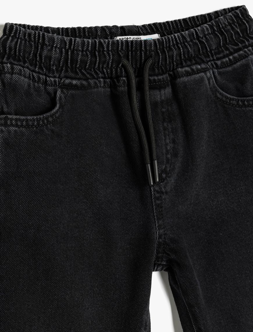  Erkek Çocuk Kot Pantolon Jogger Beli Lastikli Cepli Pamuklu - Jegging Jean