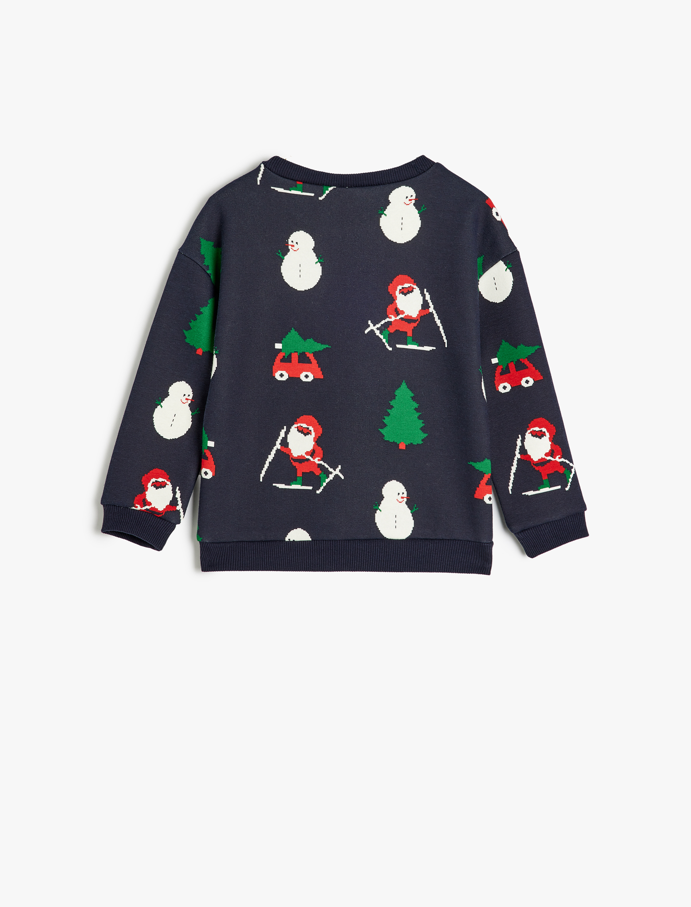  Erkek Bebek Noel Baba Baskılı Bisiklet Yaka Uzun Kollu Pamuklu Şardonlu Sweatshirt