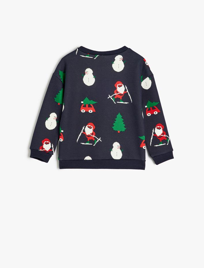 Erkek Bebek Noel Baba Baskılı Bisiklet Yaka Uzun Kollu Pamuklu Şardonlu Sweatshirt