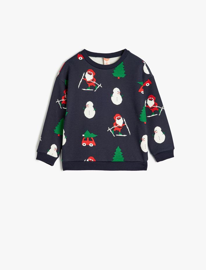 Erkek Bebek Noel Baba Sweatshirt Yılbaşı Temalı Uzun Kollu