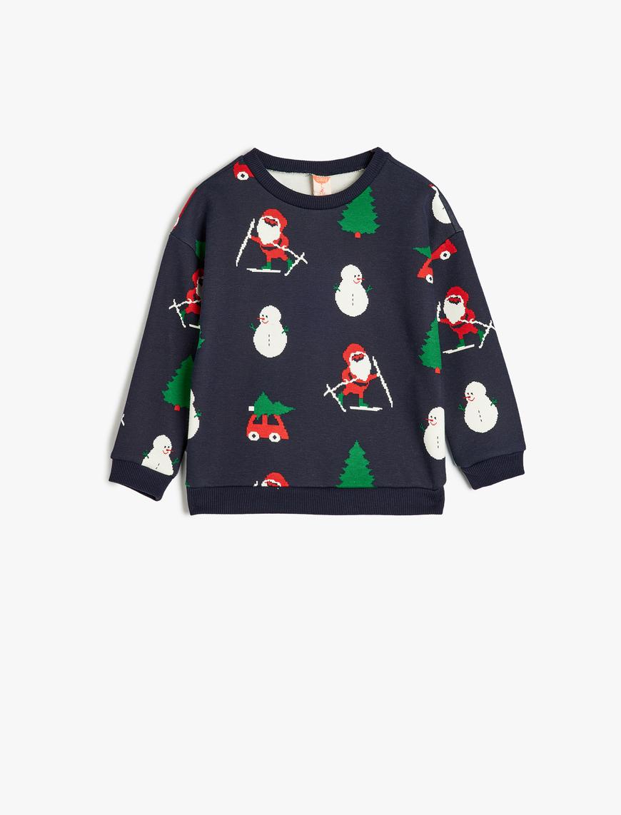  Erkek Bebek Noel Baba Sweatshirt Yılbaşı Temalı Uzun Kollu