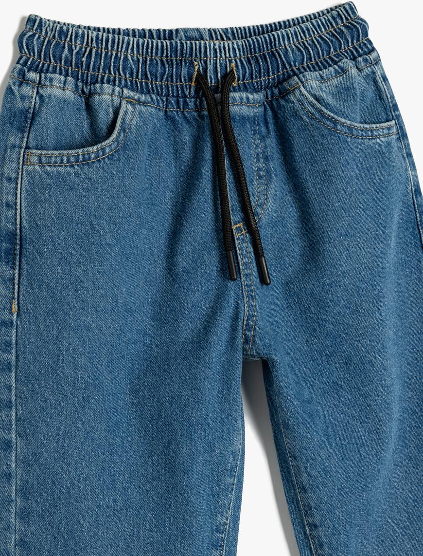  Erkek Çocuk Kot Pantolon Jogger Beli Lastikli Cepli Pamuklu - Jegging Jean