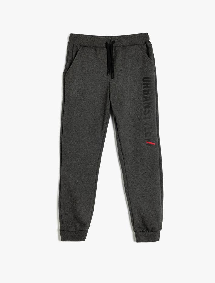 Erkek Çocuk Jogger Eşofman Altı Slogan Baskılı Beli Bağlamalı