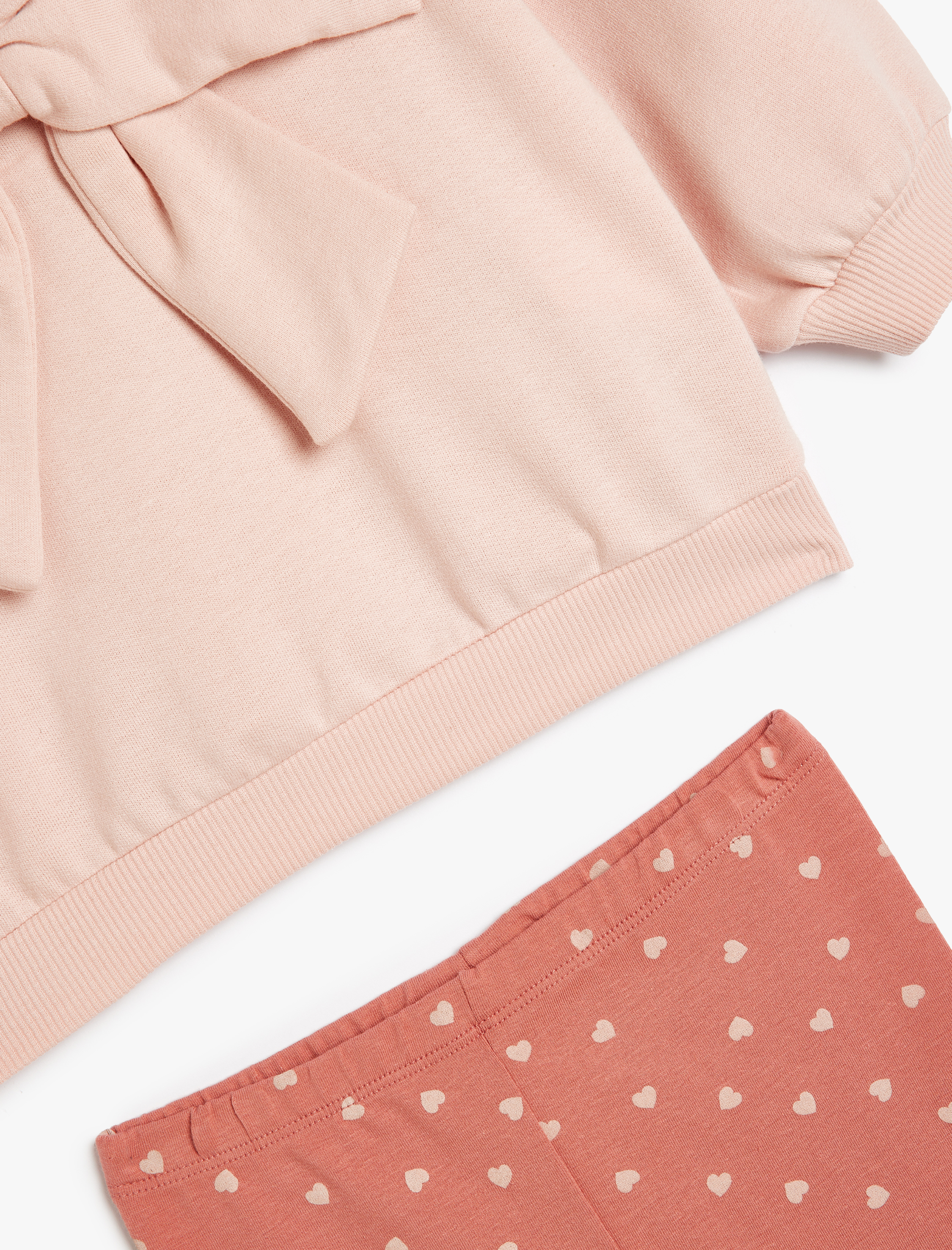  Kız Bebek 2'li Takım Fiyonklu Sweatshirt ve Puantiyeli Tayt Şardonlu