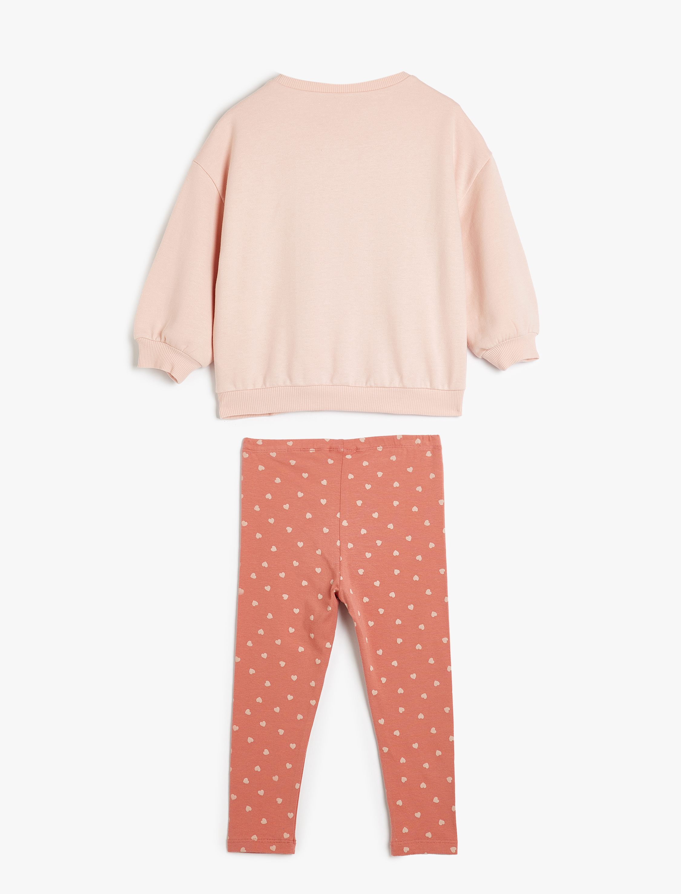  Kız Bebek 2'li Takım Fiyonklu Sweatshirt ve Puantiyeli Tayt Şardonlu