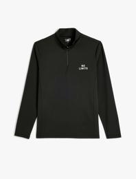 Spor Sweatshirt Slogan Baskılı Dik Yaka Uzun Kollu