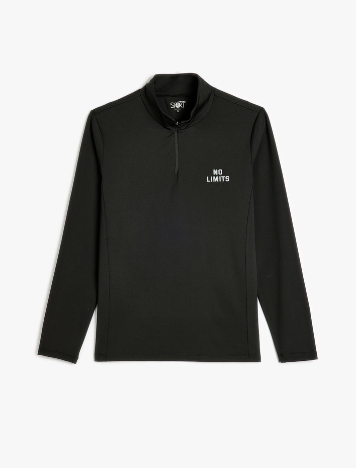  Spor Sweatshirt Slogan Baskılı Dik Yaka Uzun Kollu