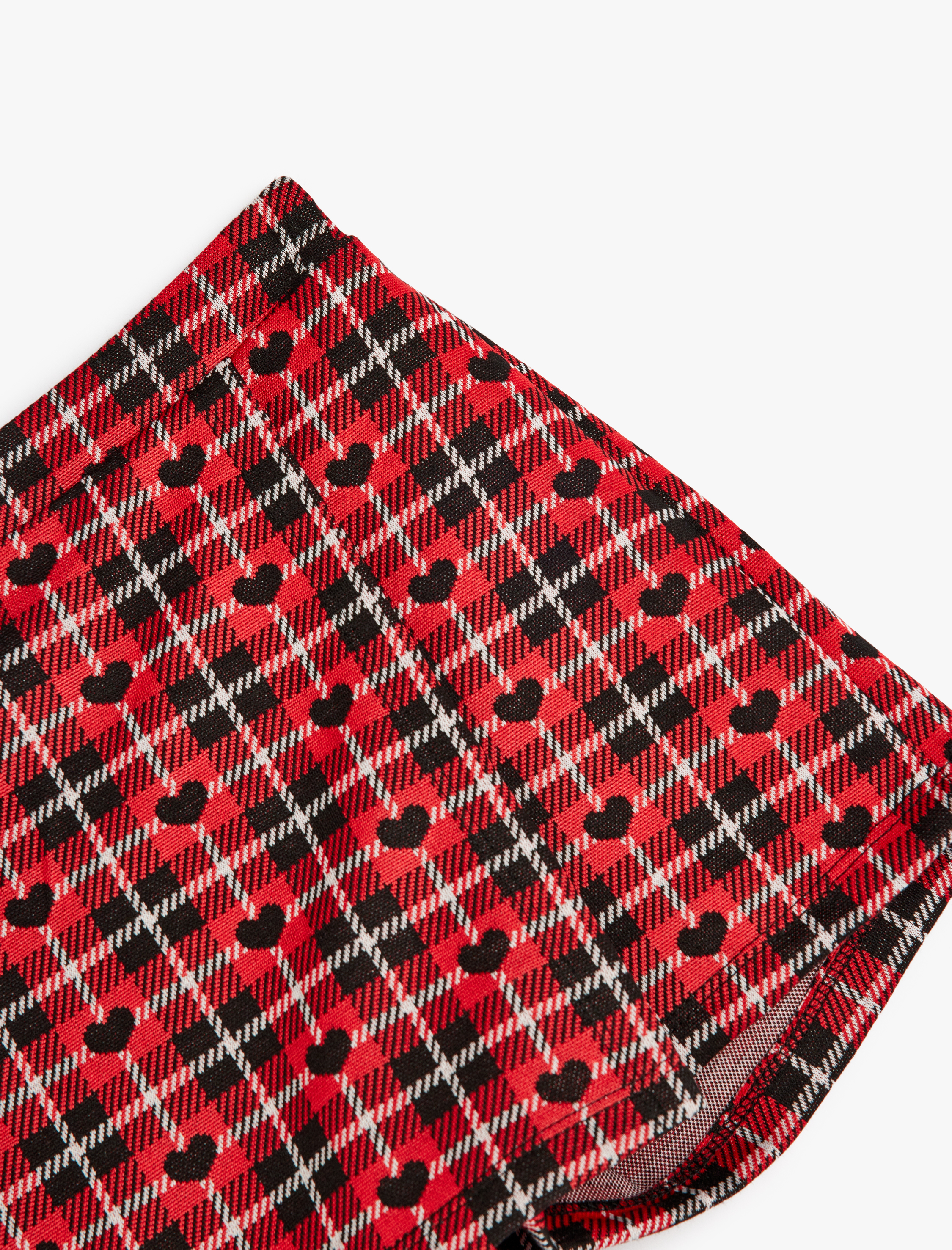 Kız Çocuk Şort Etek Kalpli Beli Lastikli Ekose Kruvaze