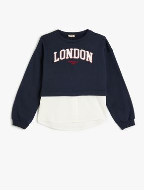 Sweatshirt London Şehir Baskılı Bisiklet Yaka Gömlek Etek Ucu Detaylı Şardonlu