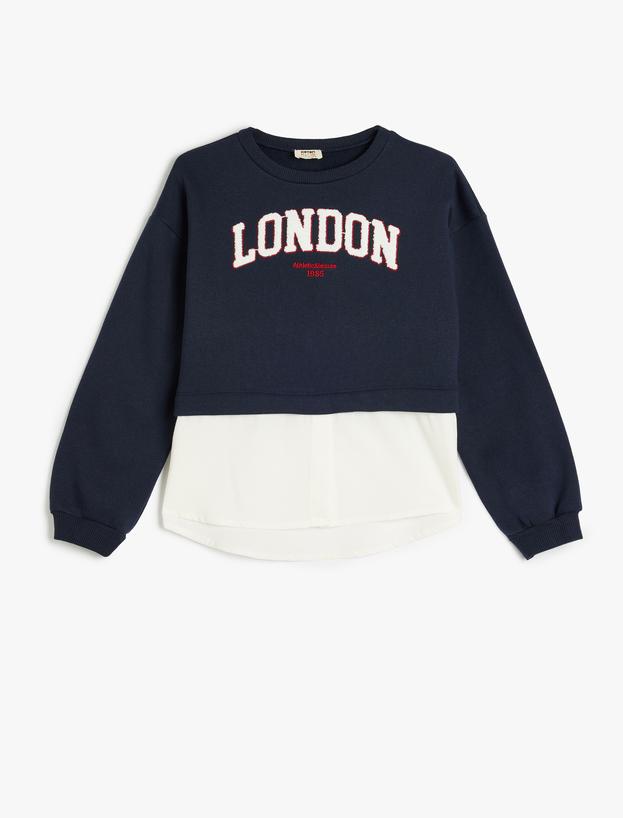 Sweatshirt London Şehir Baskılı Bisiklet Yaka Gömlek Etek Ucu Detaylı Şardonlu_0