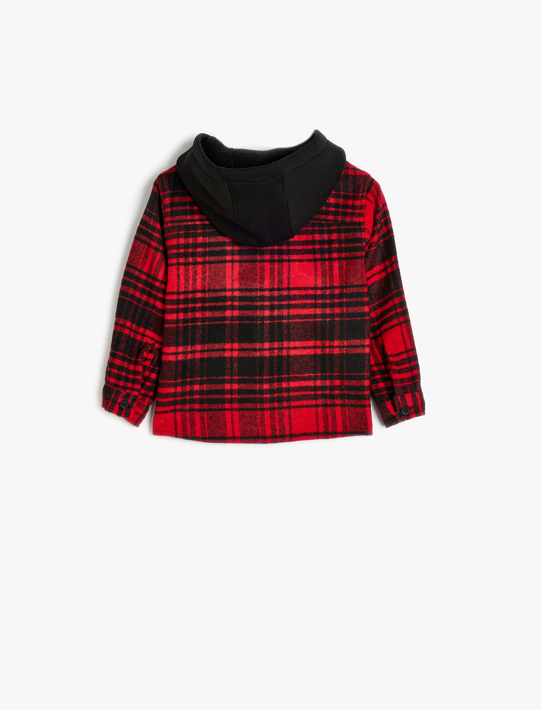 Erkek Bebek Kapşonlu Ekoseli Uzun Kollu Cep Detaylı Oduncu Gömlek