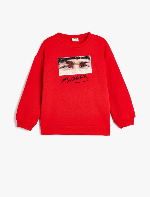 Sweatshirt Atatürk İmzalı Pullu Payetli Uzun Kollu_0