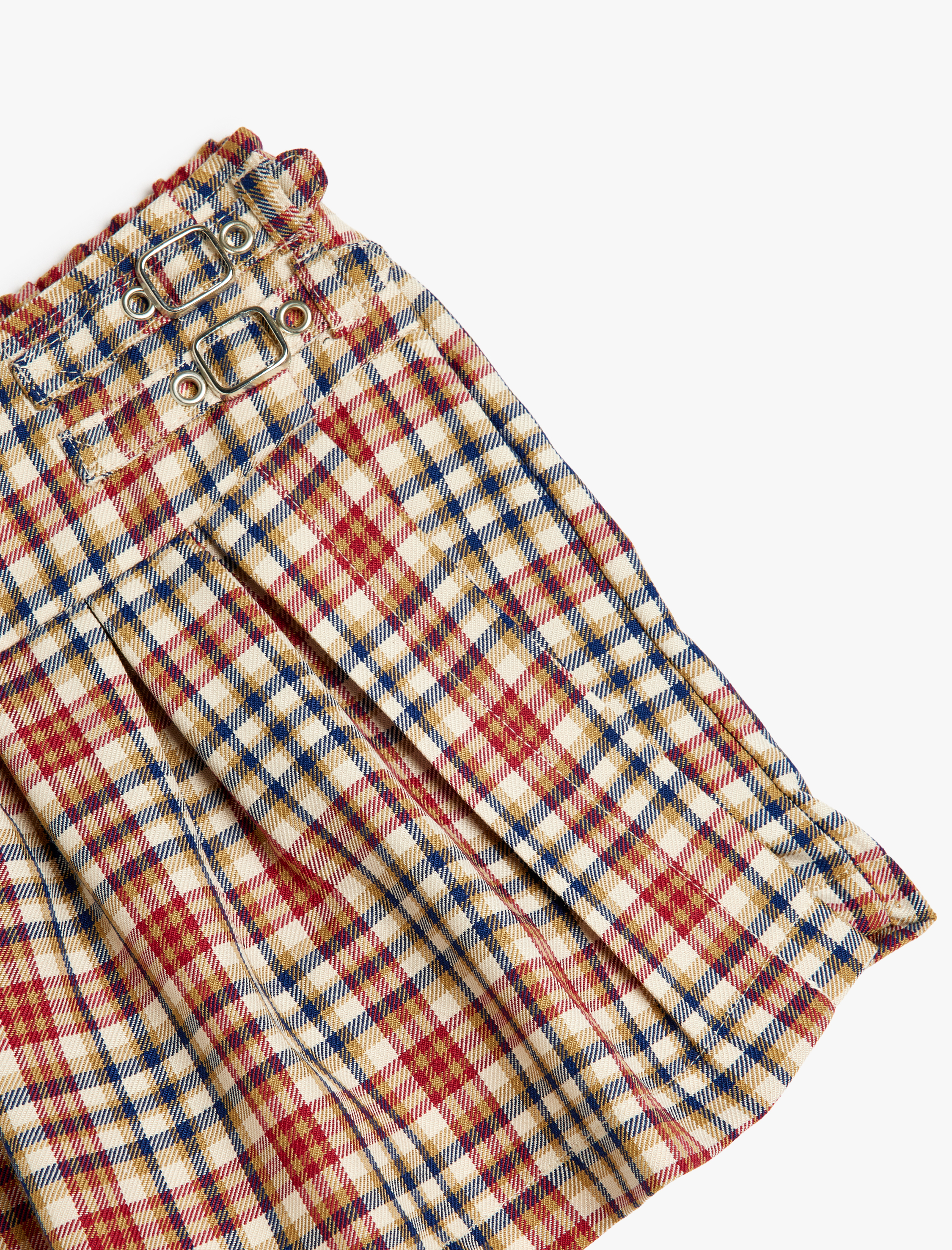  Kız Çocuk Toka Detaylı Pileli Ekose Desenli Şort Etek