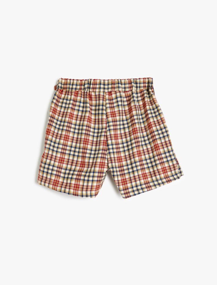 Kız Çocuk Toka Detaylı Pileli Ekose Desenli Şort Etek