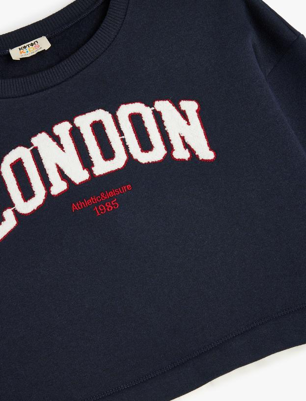 Sweatshirt London Şehir Baskılı Bisiklet Yaka Gömlek Etek Ucu Detaylı Şardonlu_2