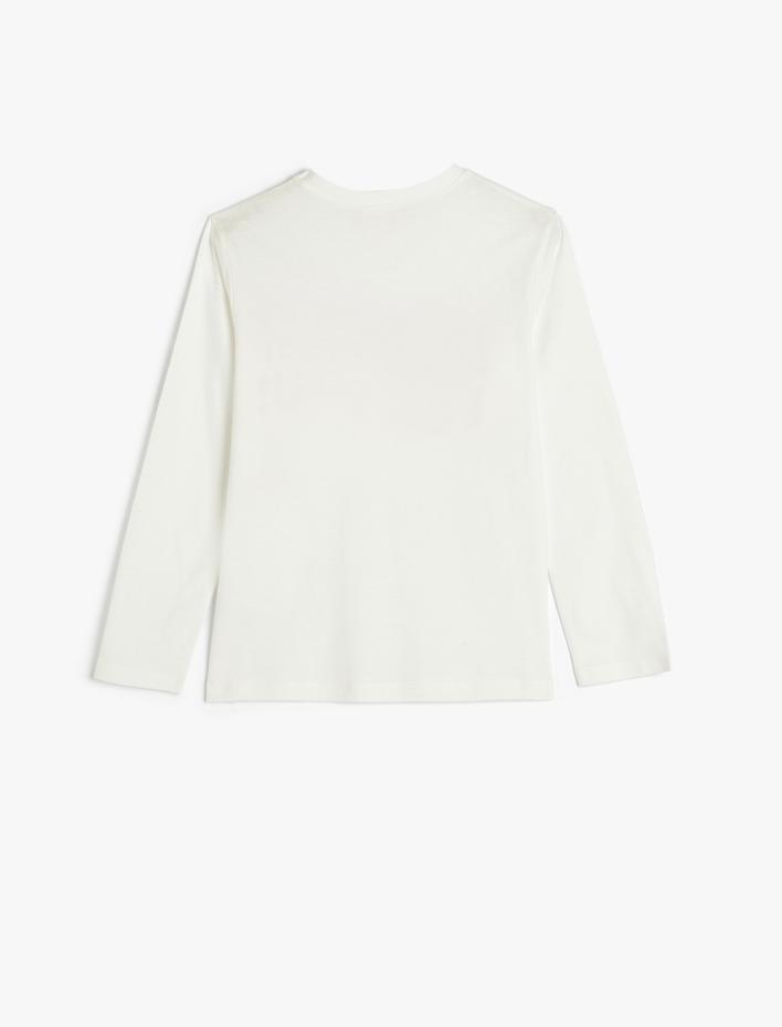 Kız Çocuk Tişört Slogan Baskılı Uzun Kollu Bisiklet Yaka Pamuklu