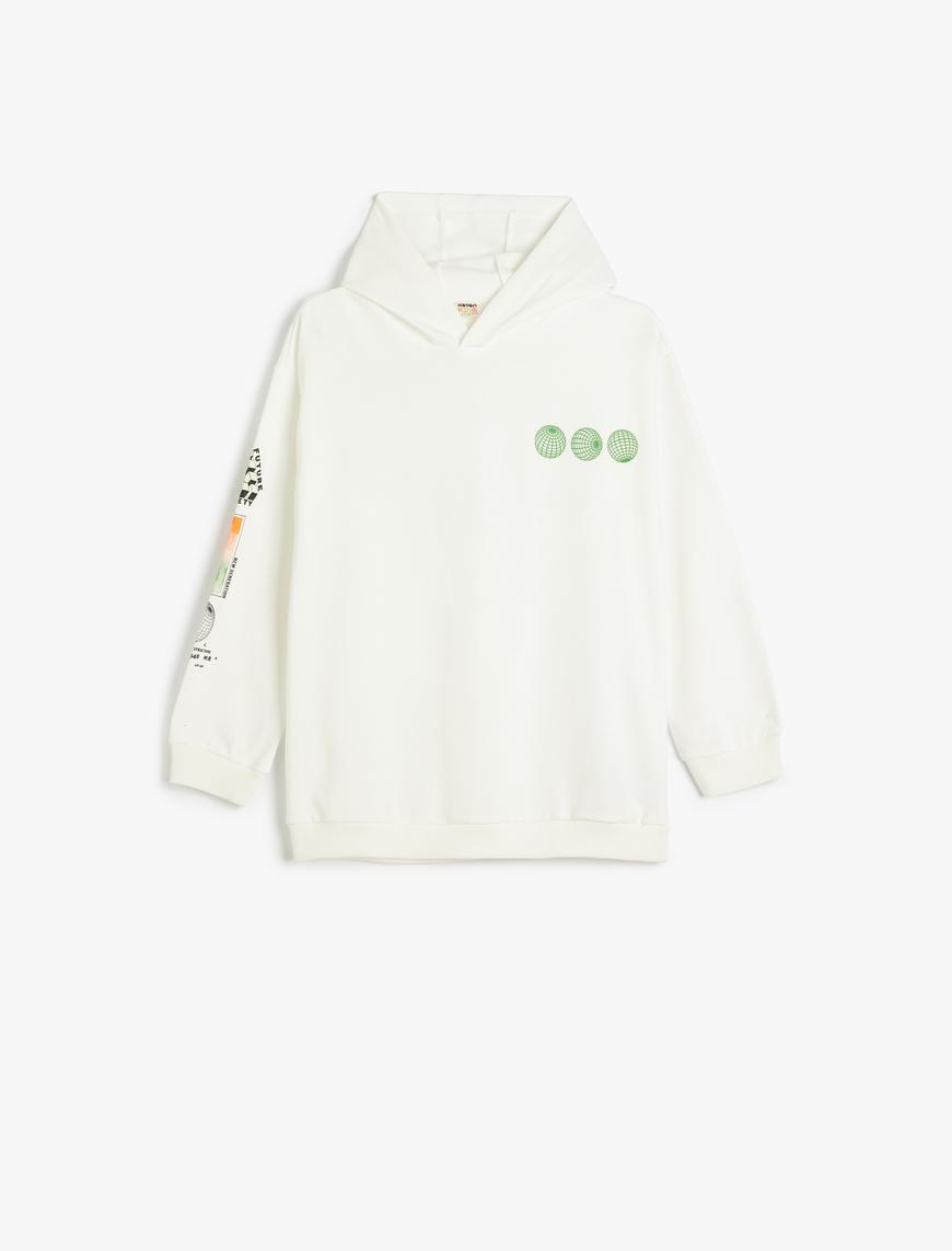  Erkek Çocuk Kapşonlu Sweatshirt Uzun Kollu Baskı Detaylı