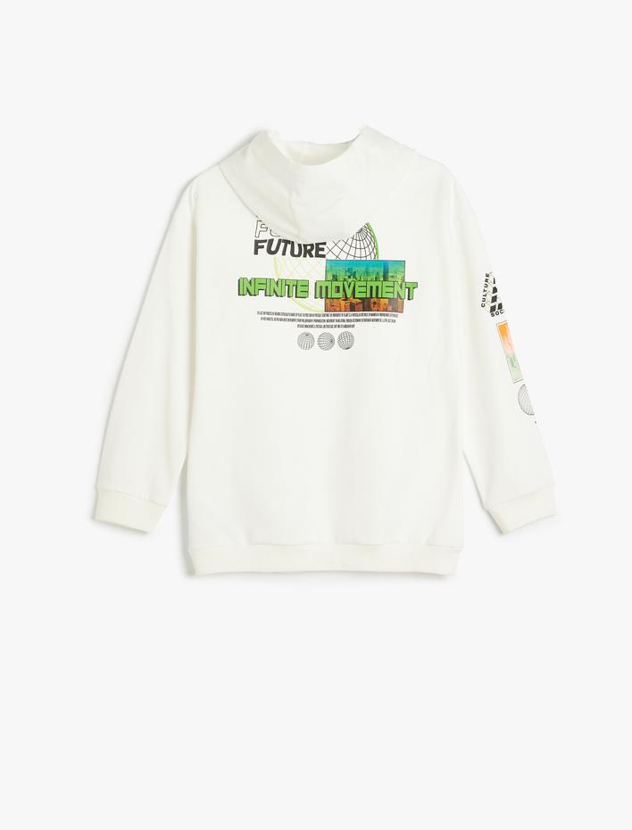 Erkek Çocuk Kapşonlu Sweatshirt Uzun Kollu Baskı Detaylı Şardonlu