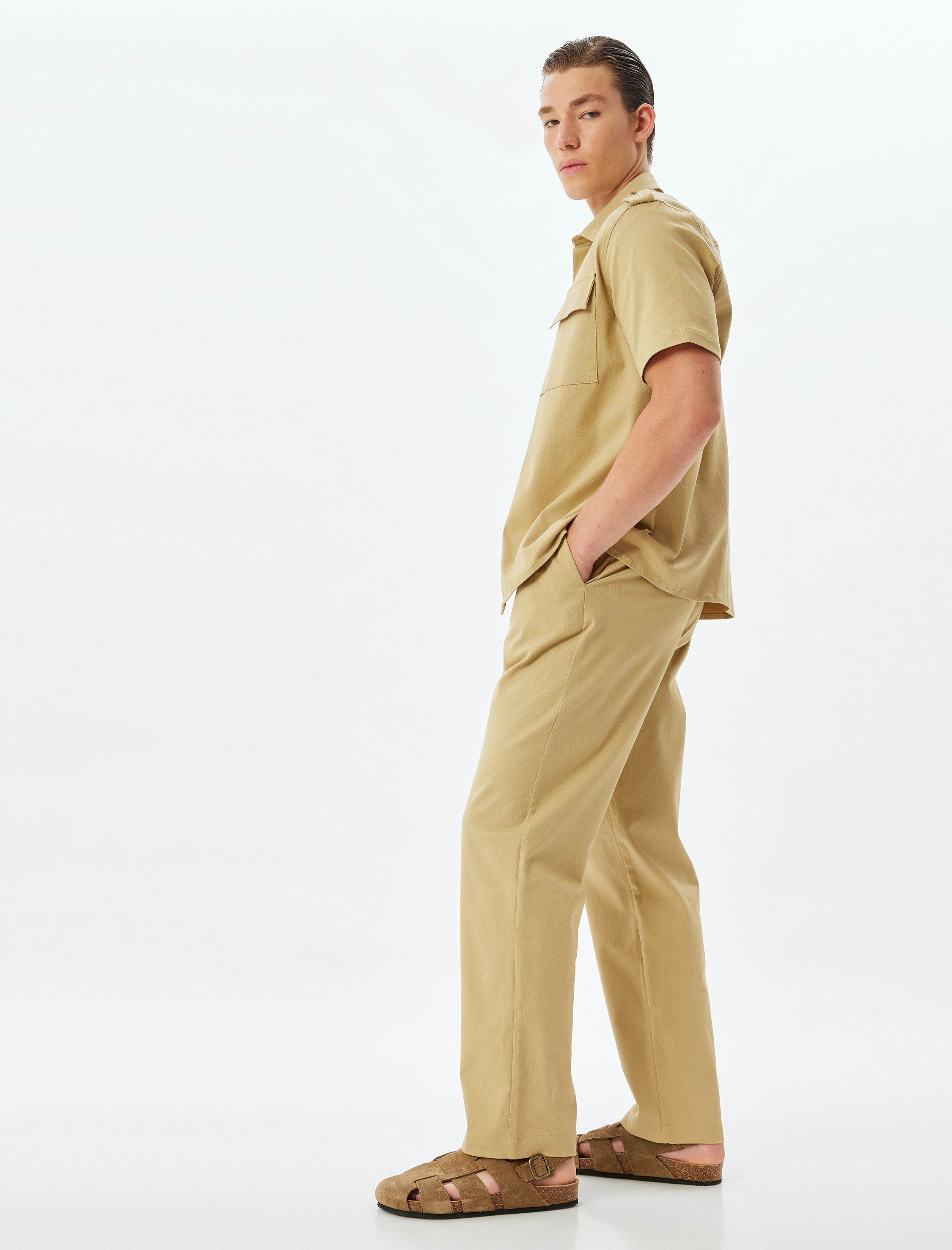   Bol Baggy Pantolon Düğmeli Chino Cep Detaylı