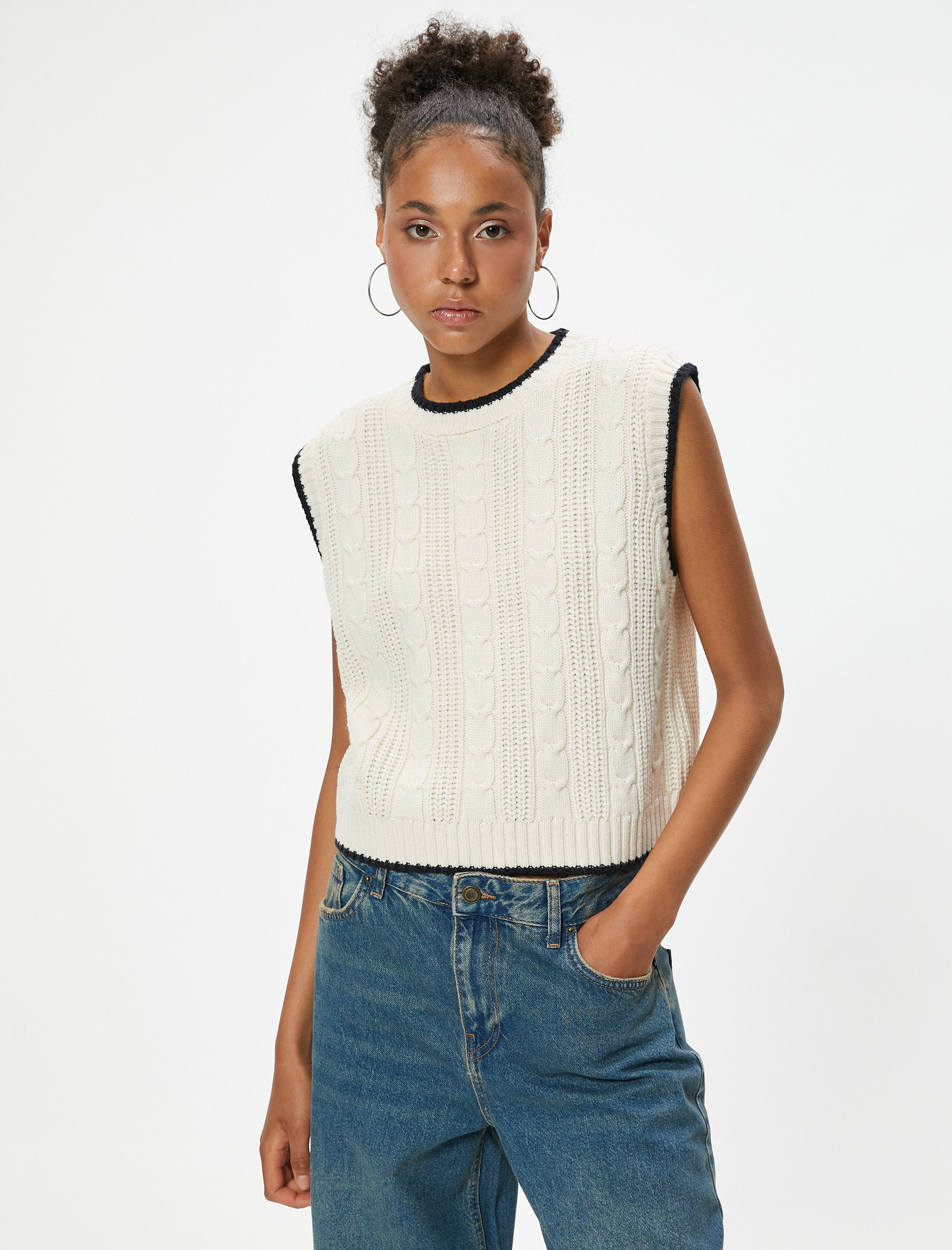   Kolsuz Süveter Örgü Dokulu Bisiklet Yaka