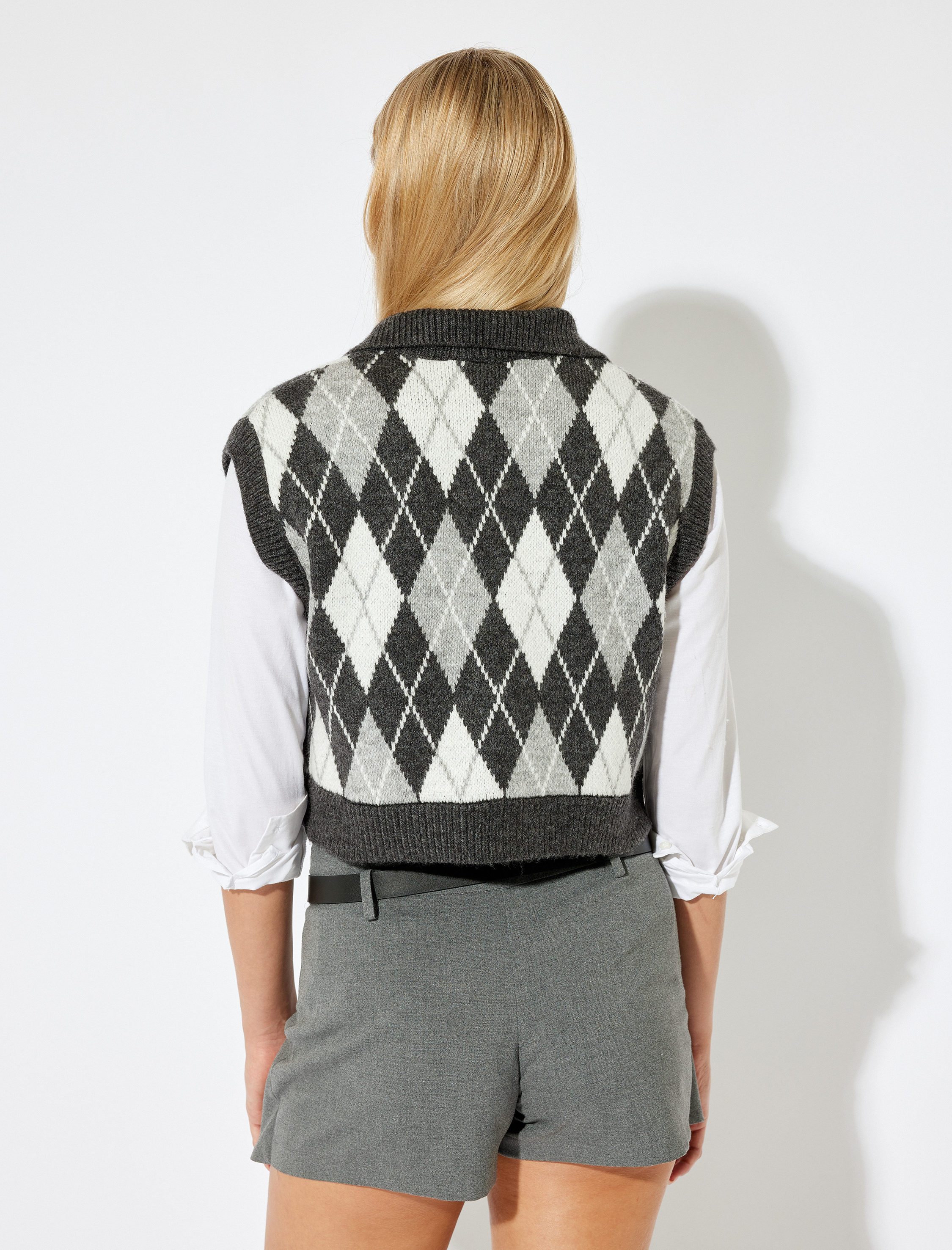   Kolsuz Süveter Polo Yaka Geometrik Desenli