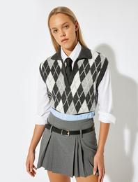 Kolsuz Süveter Polo Yaka Geometrik Desenli