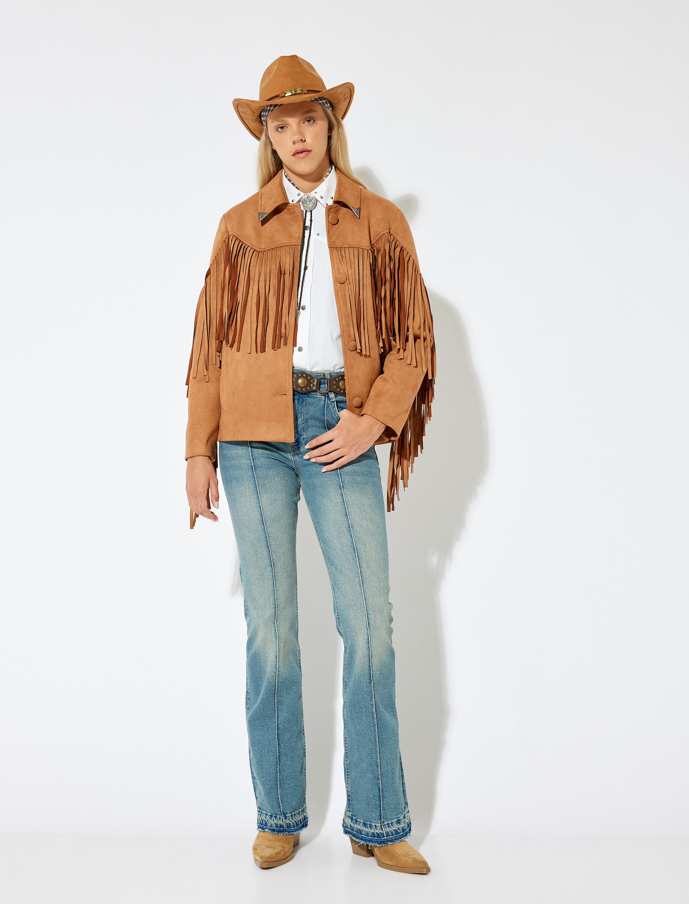   Normal Bel Düğmeli Cepli İspanyol Paça Denim Pantolon - Flare Jean